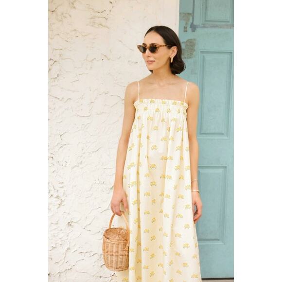 LA MAREGOLD Sz XS Yellow Floral Sammy Dress Midi Cotton NWT - Picture 1 of 12